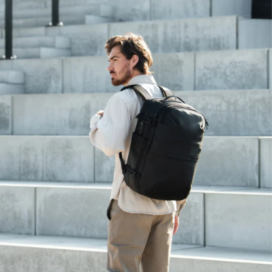 Backpack compressed and ready for travel