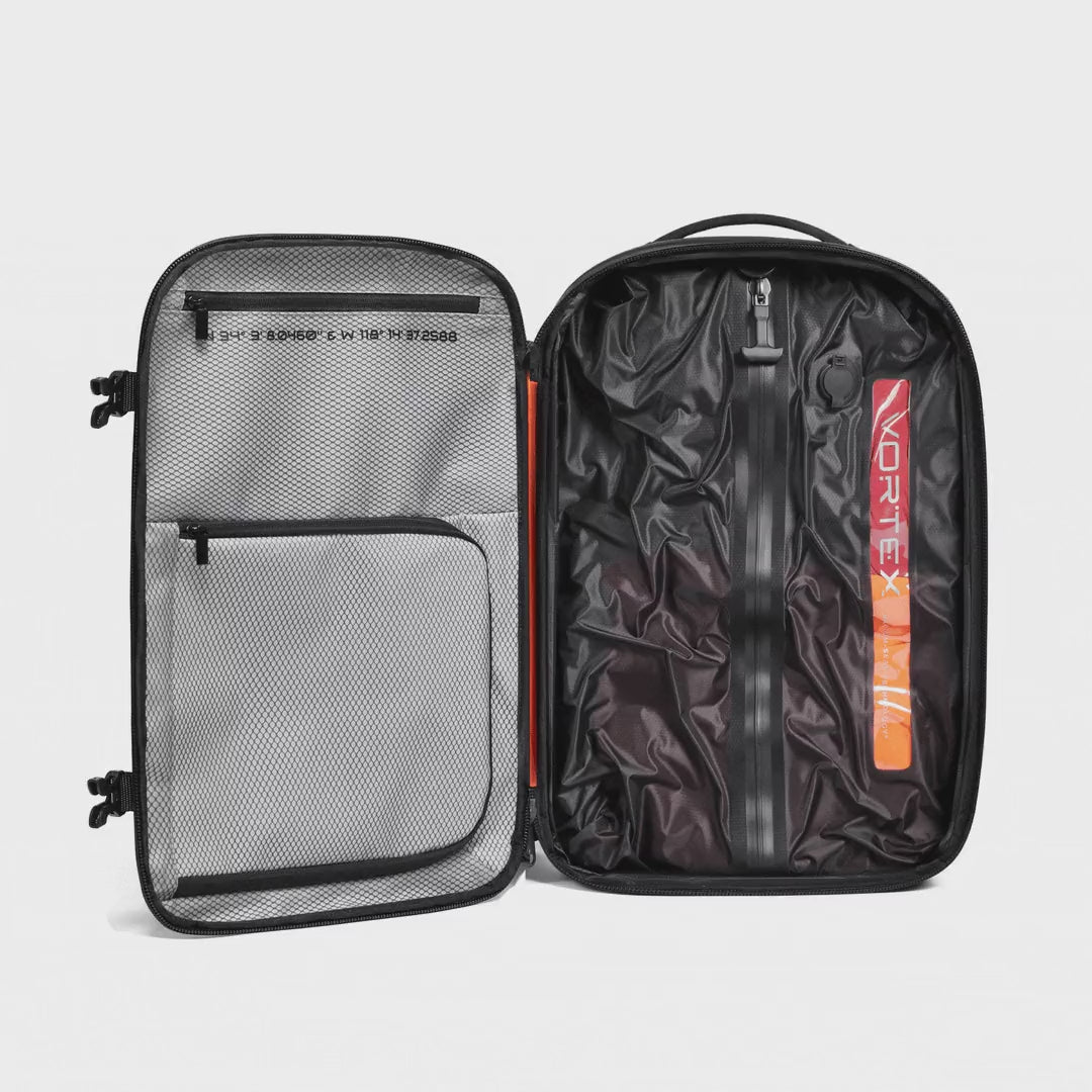 Backpack being compressed by removing air
